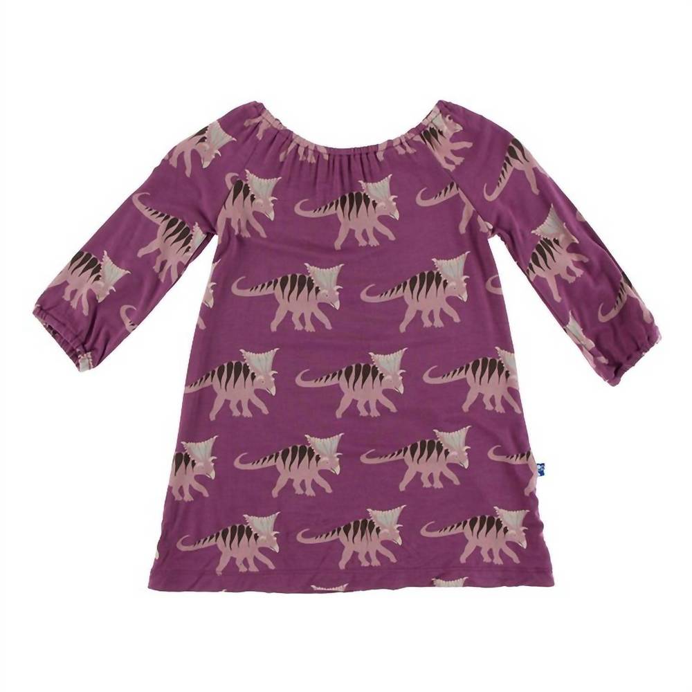 NEW KICKEE girls' peasant dress in amethyst kosmoceratops
